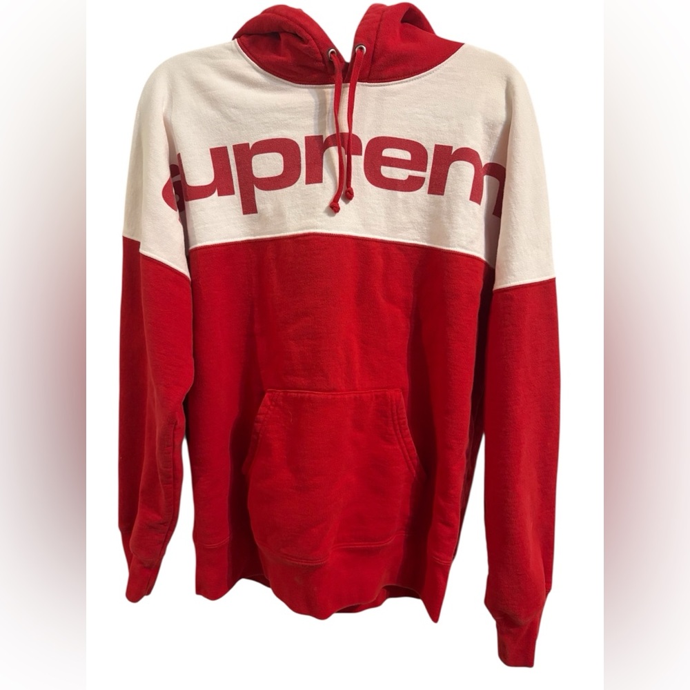 Supreme Two-Tone Red and White Large Hoodie